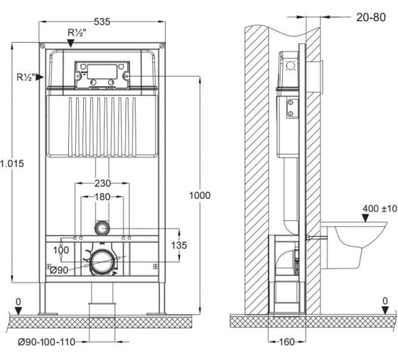 Инсталляция BETTOSERB Sava Free Standing+клавиша смыва COOL хром глянец SFS400 SFS40006469