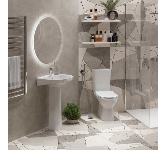 Унитаз-компакт Керамин Альбано R ЖС Инкоэр (функция EASY Flush EASY Clean) с жестким сиденьем, с двухрежимной спускной арматурой (РФ) и креплением угловым скрытым CDB00028453
