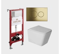 Инсталляция пневматическая с подвесным унитазом CULTO ESTE панель смыва золотая ESTE_PN_GOLD