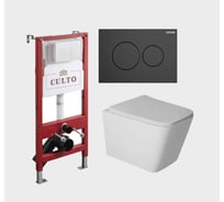 Инсталляция пневматическая с подвесным унитазом CULTO ESTE панель смыва черная ESTE_PN_BL