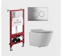 Инсталляция пневматическая с подвесным унитазом CULTO TOR панель смыва хром, система смыва Торнадо SP_TOR_CH