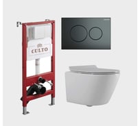 Инсталляция пневматическая с подвесным унитазом CULTO TOR панель смыва серая (gun metall), система смыва Торнадо SP_TOR_GUN