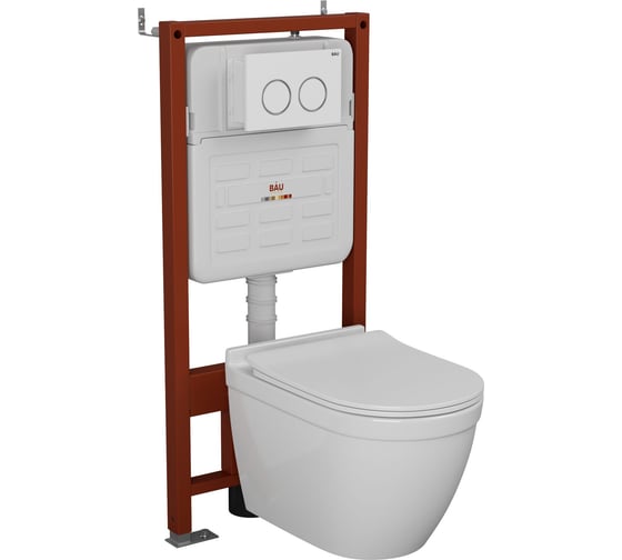 Комплект Bauedge BAU 6 в 1: усиленная инсталляция BAU IDEAL, унитаз подвесной безободковый Bau Mif PRO, сиденье микролифт, клавиша BAU Round, белый/хром E458103-NT0002-PRO-E00116 1