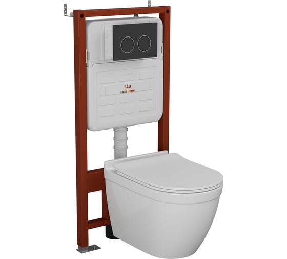 Комплект Bauedge BAU 6 в 1: усиленная инсталляция BAU IDEAL, унитаз подвесной безободковый Bau Mif PRO, сиденье микролифт, клавиша BAU Round, черная матовая E458103-NT0002-PRO-E00115 1