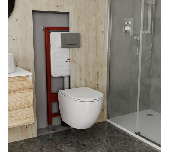 Комплект 6 в 1 Bauedge BAU усиленная инсталляция BAU IDEAL, унитаз подвесной безободковый SinteSi Tornado, быстросъемное сиденьем дюропласт с микролифтом E458103-SIN-TS-EVI-152TOR-E00107