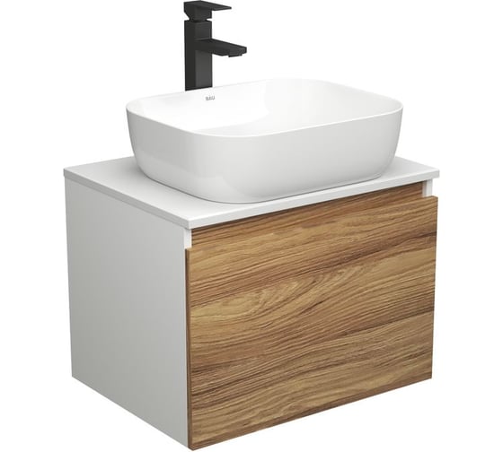 Комплект для ванной Bauedge 3 предмета (тумба Bau Dream Blackwood 60 + раковина BAU Stil 50х40, белая, смеситель высокий Hotel Black) BD1621 1