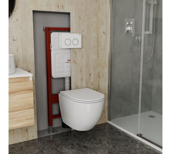 Комплект 6 в 1 Bauedge BAU усиленная инсталляция BAU IDEAL, унитаз подвесной безободковый вихревой Bau Dream Hurricane3, сиденье дюропласт микролифт, клавиша E458103-BL0001-HQ3-E00116