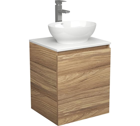 Тумба Bauedge Bau Dream Blackwood 50 с дверцей, раковина BAU Nimb 41x33, смеситель для раковины высокий Hotel Still, нержавеющая сталь SD3087 1
