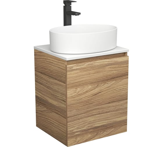 Тумба Bauedge Bau Dream Blackwood 50 с дверцей, раковина BAU Nimb 50x36, смеситель для раковины высокий Hotel Black черный SD3041 1