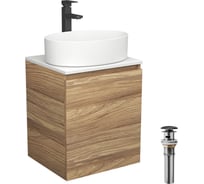 Тумба Bauedge Bau Dream Blackwood 50 с дверцей, раковина BAU Nimb 50x36, смеситель для раковины высокий Hotel Black, черный, выпуск клик клак черный SD3045