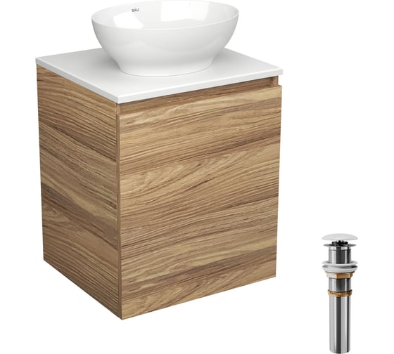 Тумба Bauedge Bau Dream Blackwood 50 с дверцей, раковина BAU Nimb 41x33, выпуск клик клак белый SD3084 1