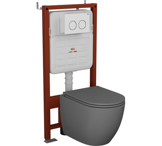 Комплект 6 в 1 Bauedge BAU усиленная инсталляция BAU IDEAL, унитаз подвесной безободковый торнадо обратного потока Bau Dream Hurricane-2 темно-серый матовый E458103-BL0001-HQ2-DG-E00116 1