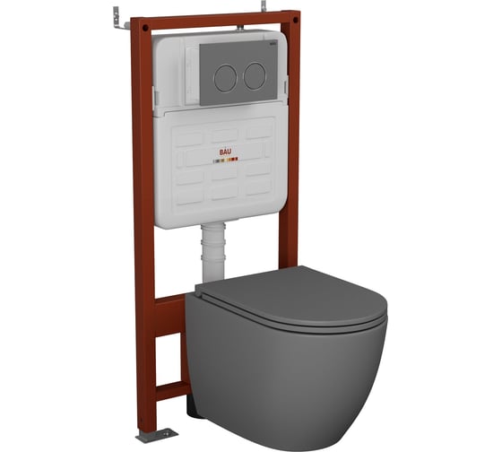 Комплект 6 в 1 Bauedge BAU усиленная инсталляция BAU IDEAL, унитаз подвесной безободковый торнадо обратного потока Bau Dream Hurricane2 темно-серый матовый E458103-BL0001-HQ2-DG-E00114 1