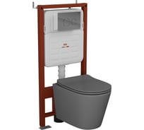 Комплект Bauedge BAU 6 в 1: усиленная инсталляция BAU IDEAL, унитаз подвесной безободковый Bau Nimb темно-серый матовый, сиденье дюропласт микролифт, клавиша BAU Wheel антивандальная, нерж. сталь хром E458103-BK0001DG-E00117