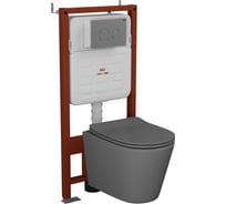 Комплект Bauedge BAU 6 в 1: усиленная инсталляция BAU IDEAL, унитаз подвесной безободковый Bau Nimb темно-серый матовый, сиденье дюропласт микролифт, клавиша BAU Wheel антивандальная, нерж сталь брашированная E458103-BK0001DG-E00118