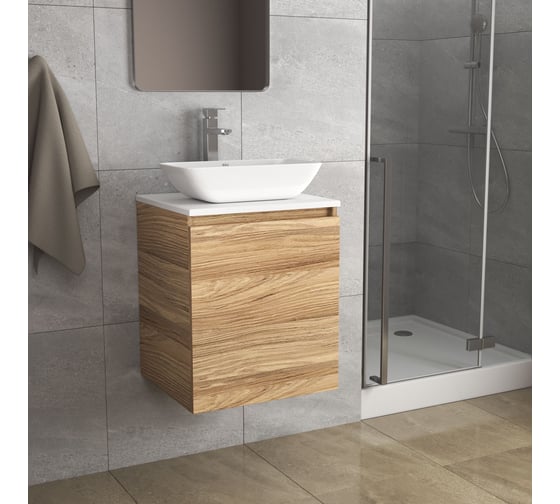 Тумба Bauedge Bau Dream Blackwood 50 с дверцей, раковина BAU Spectrum mini 47х24, смеситель для раковины высокий Hotel Still, нержавеющая сталь SD3024