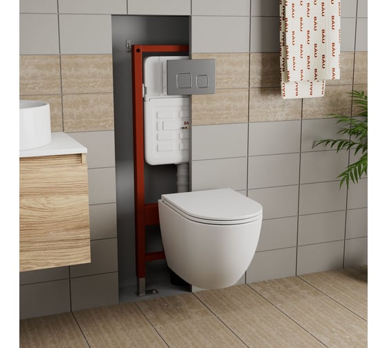 Комплект 6 в 1 Bauedge BAU усиленная инсталляция BAU IDEAL, унитаз подвесной безободковый торнадо обратного потока Bau Dream Hurricane-2, сиденье дюропласт E458103-E00121-BL0001-HQ2