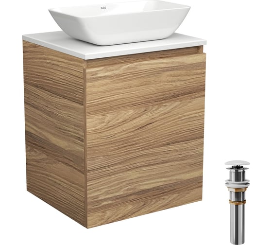 Тумба Bauedge Bau Dream Blackwood 50 с дверцей, раковина BAU Spectrum mini 47x24, выпуск клик клак белый SD3021