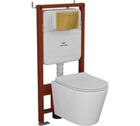 Комплект Bauedge BAU 6 в 1: усиленная инсталляция BAU IDEAL, унитаз подвесной безободковый Bau Nimb, сиденье дюропласт микролифт, клавиша BAU Light антивандальная, нерж. сталь золото E458103-BK0001-E00108