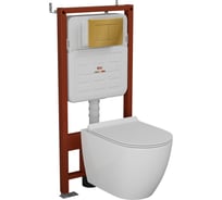 Комплект Bauedge BAU 6 в 1: усиленная инсталляция BAU IDEAL, унитаз подвесной безободковый Bau SinteSi, быстросъемное тонкое сиденье дюропласт микролифт, клавиша BAU Light антивандальная, нерж. сталь золото E458103-SIN-TS-EVI-151-E00108