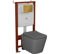 Комплект Bauedge BAU 6 в 1: усиленная инсталляция BAU IDEAL, унитаз подвесной безободковый Bau Stil 51х35 темно-серый матовый, сиденье дюропласт микролифт, клавиша BAU Light антивандальная, нерж. сталь золото E458103-BS0002-DG-E00108
