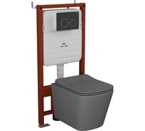Комплект Bauedge BAU 6 в 1: усиленная инсталляция BAU IDEAL, унитаз подвесной безободковый Bau Stil 51х35 темно-серый матовый, сиденье дюропласт микролифт, клавиша BAU Strike, черная матовая E458103-BS0002-DG-E00103