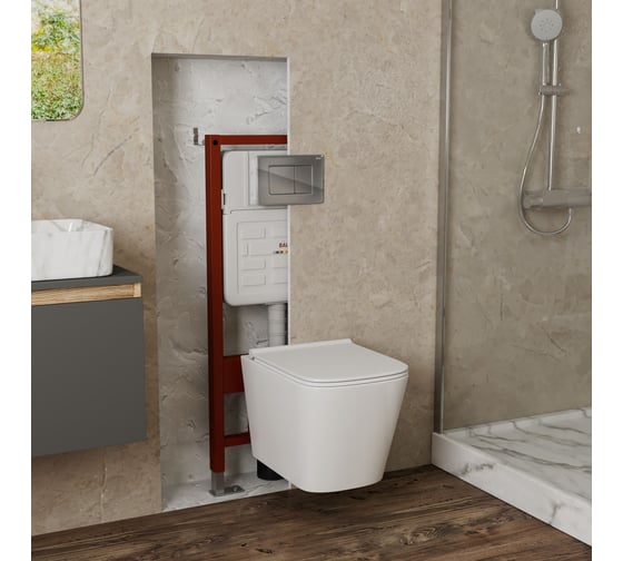 Комплект Bauedge BAU 6 в 1: усиленная инсталляция BAU IDEAL, унитаз подвесной безободковый Bau Stil PRO, сиденье микролифт, клавиша BAU Light антивандальная, нерж. сталь хром E458103-NS0001-PRO-E00105