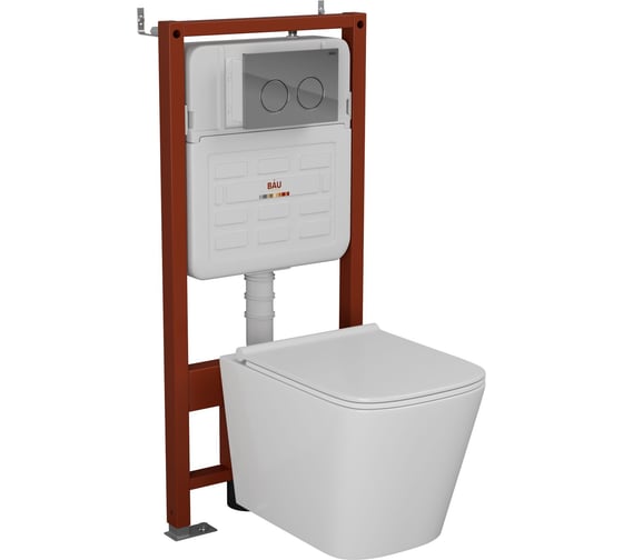 Комплект Bauedge BAU 6 в 1: усиленная инсталляция BAU IDEAL, унитаз подвесной безободковый Bau Stil PRO, сиденье микролифт, клавиша BAU Round, хром E458103-NS0001-PRO-E00113 1