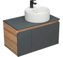 Комплект для ванной Bauedge 3 предмета (тумба Bau Dream Blackwood 80 графит + раковина BAU Element D40, с отверстием под смеситель, белая, смеситель Cerama) BD2354