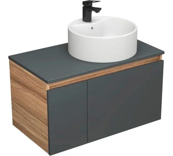 Комплект для ванной Bauedge 3 предмета (тумба Bau Dream Blackwood 80 графит + раковина BAU Element D40, с отверстием под смеситель, белая, смеситель Cerama) BD2354 1