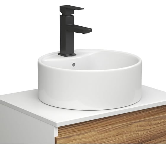 Комплект для ванной Bauedge 3 предмета (тумба Bau Dream Blackwood 80 графит + раковина BAU Element D40, с отверстием под смеситель, белая, смеситель Cerama) BD2354
