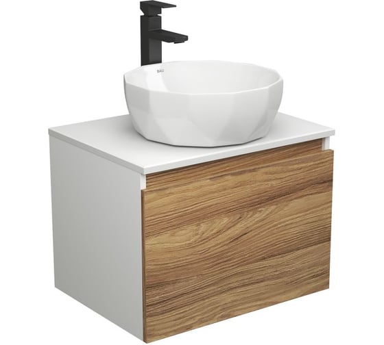 Комплект для ванной Bauedge 3 предмета (тумба Bau Dream Blackwood 60 + раковина на столешницу BAU Diamond D40, белая, смеситель высокий Hotel Black) BD1721 1