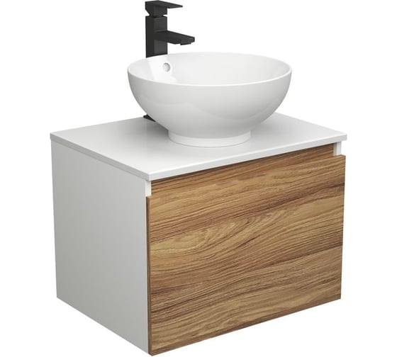 Комплект для ванной Bauedge 3 предмета (тумба Bau Dream Blackwood 60 + раковина чаша BAU Dream D41, белая, смеситель высокий Hotel Black) BD1631