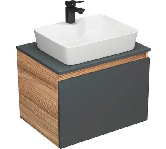 Комплект для ванной Bauedge 3 предмета (тумба Bau Dream Blackwood 60 графит + раковина BAU Cerama 48x37, с отверстием под смеситель, белая, смеситель Cerama) BD2352 1