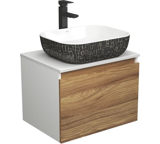 Комплект для ванной Bauedge 3 предмета (тумба Bau Dream Blackwood 60 + раковина BAU Stil Black White 50х40, белая/черная, смеситель высокий Hotel Black) BD1661