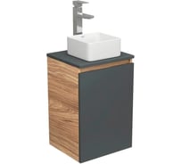 Комплект для ванной Bauedge 3 предмета (тумба Bau Dream 40, графит + раковина накладная BAU Hotel mini 24x24, смеситель высокий Hotel Still) BD1907