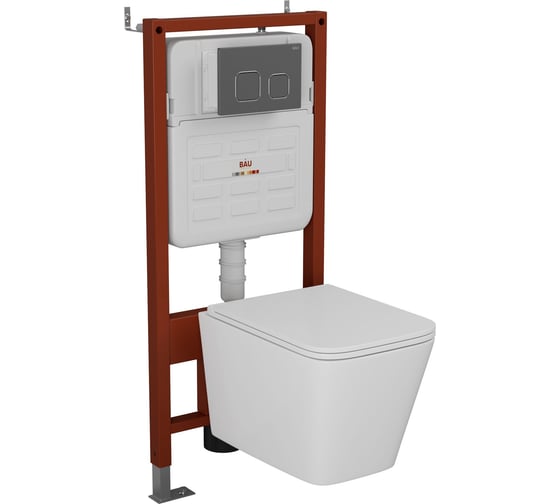 Комплект 6 в 1 Bauedge BAU усиленная инсталляция BAU IDEAL, унитаз подвесной безободковый торнадо обратного потока Bau Hurricane-2, сиденье дюропласт микроли E458103-E00121-BS0001-HQ2 1
