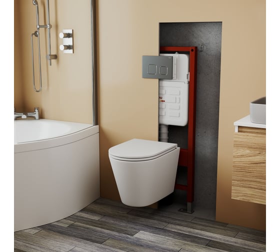 Комплект 6 в 1 Bauedge BAU усиленная инсталляция BAU IDEAL, унитаз подвесной безободковый торнадо обратного потока Bau Nimb Hurricane-2, сиденье дюропласт E458103-E00121-BK0001-HQ2