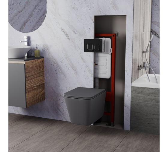 Комплект 6 в 1 Bauedge BAU усиленная инсталляция BAU IDEAL, унитаз подвесной безободковый торнадо обратного потока Bau Stil Hurricane-2 темно-серый матовый E458103-BS0001-HQ2-DG-E00103