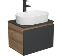 Тумба Bauedge Bau Dream Blackwood 60 графит, 1 ящик, раковина овальная BAU Nimb 55х35, смеситель Hotel Stil черный матовый BD2937