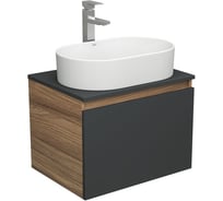 Тумба Bauedge Bau Dream Blackwood 60 графит, 1 ящик, раковина овальная BAU Nimb 55х35, смеситель Hotel Stil нерж. сталь BD2936