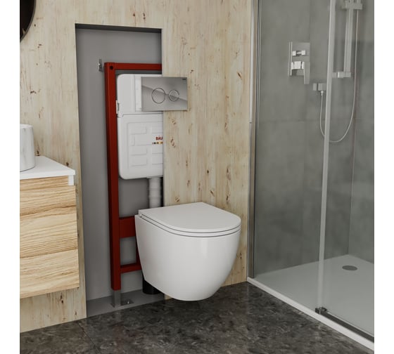 Комплект 6 в 1 Bauedge BAU усиленная инсталляция BAU IDEAL, унитаз подвесной безободковый, со смывом торнадо Grossman Hurricane 3, сиденье дюропласт микролифт E458103-GR-4455SQ-E00117 1