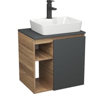 Тумба Bauedge Bau Dream Blackwood 60 правая, графит, раковина BAU Cerama 48х37 белая, смеситель Hotel Black, черный SD4355