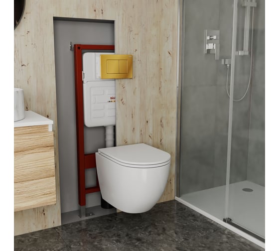 Комплект 6 в 1 Bauedge BAU усиленная инсталляция BAU IDEAL, унитаз подвесной безободковый, со смывом торнадо Grossman Hurricane 3, сиденье микролифт, клавиша E458103-GR-4455SQ-E00108 1
