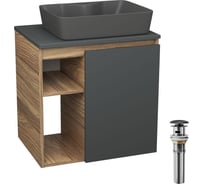 Тумба Bauedge Bau Dream Blackwood 60 правая, графит, раковина BAU Cerama 48х37 темно-серая матовая, выпуск клик клак черный SD4374