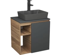 Тумба Bauedge Bau Dream Blackwood 60 правая, графит, раковина BAU Cerama 48х37 темно-серая матовая, смеситель Hotel Black черный SD4369