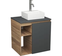 Тумба Bauedge Bau Dream Blackwood 60 правая, графит, раковина BAU Cerama Mini 33х28 белая, смеситель Hotel Dream нерж. сталь SD4384