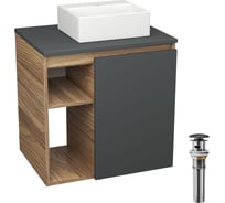 Тумба Bauedge Bau Dream Blackwood 60 правая, графит, раковина BAU Cerama Mini 33х28 белая, выпуск клик клак черный SD4388