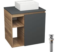 Тумба Bauedge Bau Dream Blackwood 60 правая, графит, раковина BAU Cerama Mini 33х28 белая, выпуск клик клак хром SD4386