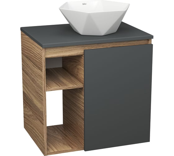 Тумба Bauedge Bau Dream Blackwood 60 правая, графит, раковина BAU Crystal 40х40 SD4279 1